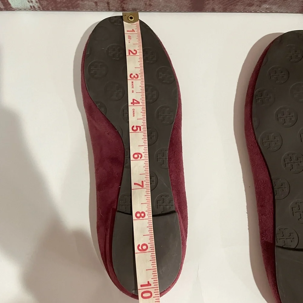 Tory Burch Burgundy Flats with Gold Logo - Picture 14 of 14